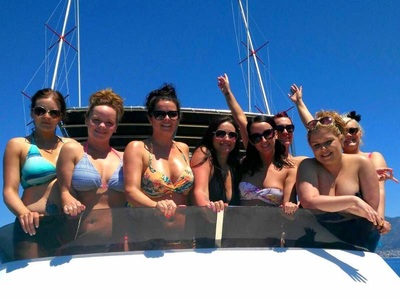 Hen party ladies on a boat charted on the Costa del Sol