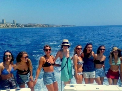 Out at sea along the Marbella coast with a hen charter boat.